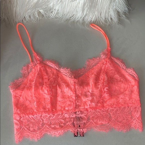 Topshop Tops - NWOT Topshop Neon Coral Lace Exposed Zip Bralette